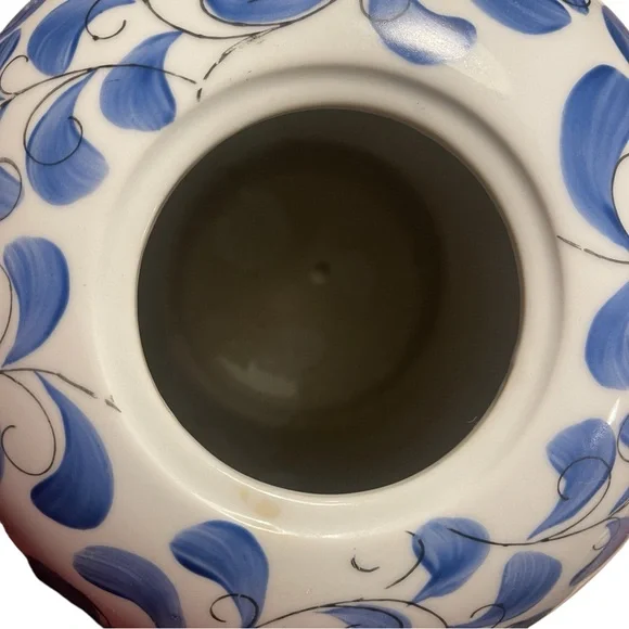 Rooster Ceramic Ginger Jar Blue White Finial Lid Italian Folk Art Farmhouse